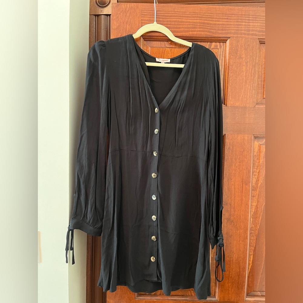 Black button down linen dress